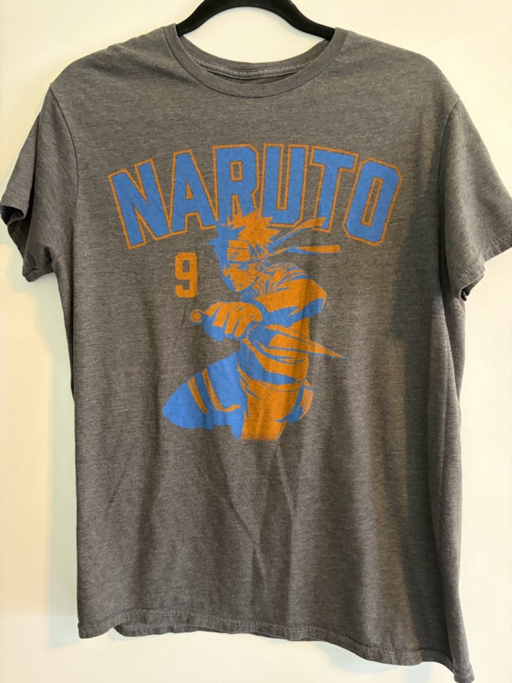 Naruto Short Sleeve Graphic Tee - Gray with Blue & Orange Print